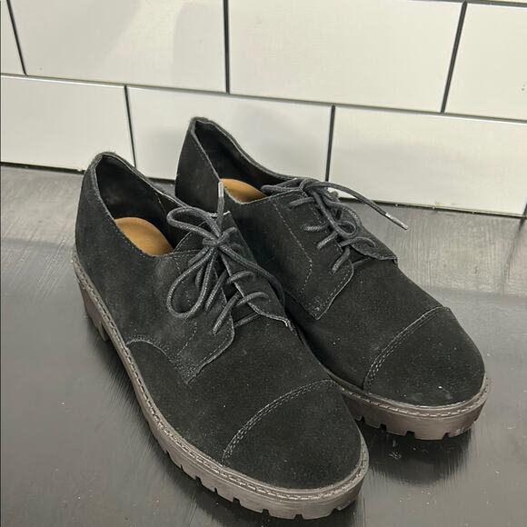 Lucky Brand Ibira Oxford Platform Boots -6M - Black Genuine Suede Leather - Picture 1 of 7